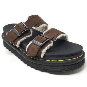 Dr. Martens Myles Women's Size 8 Brown Suede & Faux Fur Platform Slide Sandals